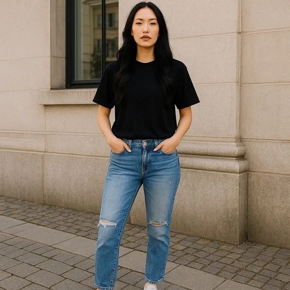 & Denim by H&M Womens 31 Lt Blue Skinny Jeans High Rise Distressed Ripped Denim - Picture 2 of 7